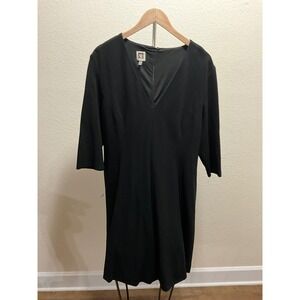 Anne Klein Black V-Neck 3/4 Sleeve Sheath Dress Women Size 16